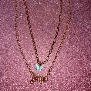 Blue butterfly angels necklace